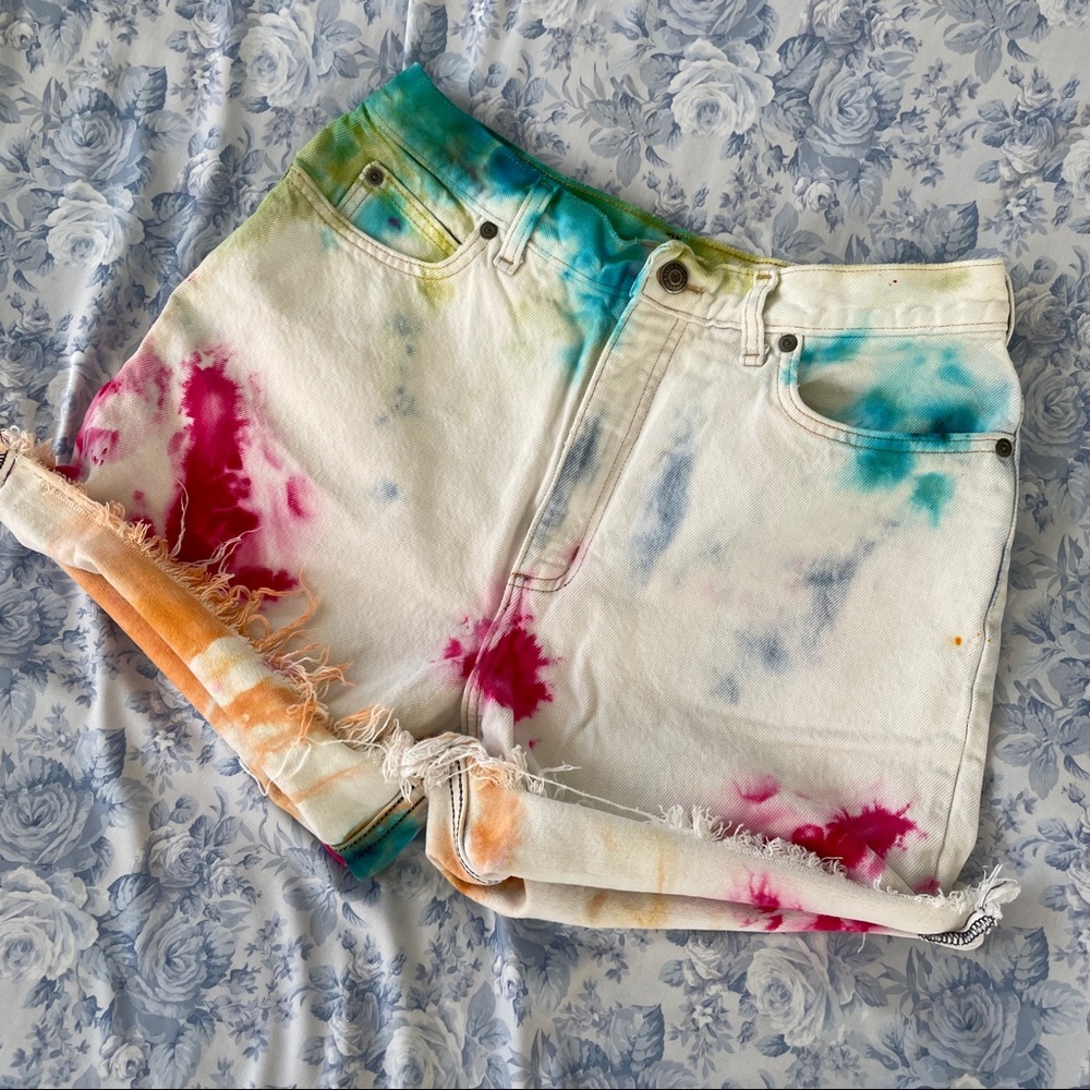 Vintage 10 Lands End Cut Off Tie Die High Waisted Shorts 5 Pocket Style Zipper